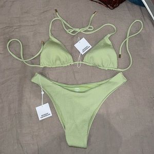 NWT Monday Swimwear Palma Top & Byron Bottom in Olive Green Crinkle